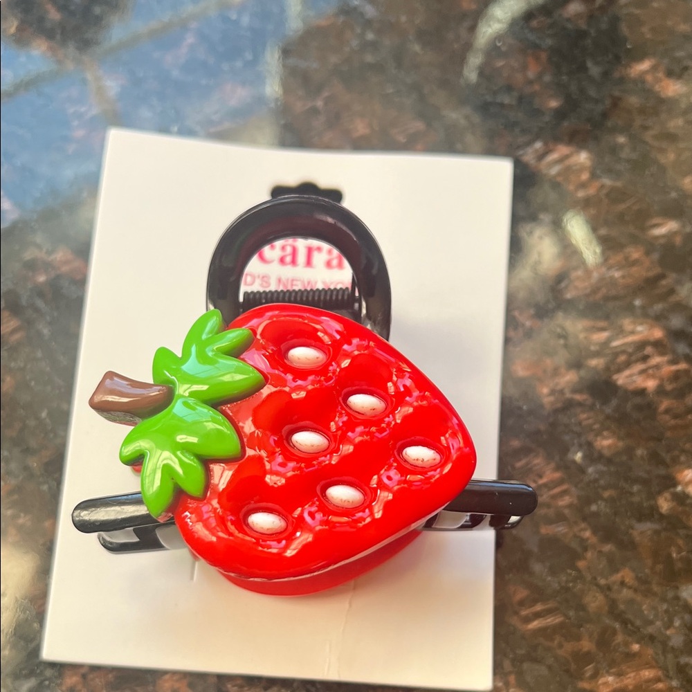 Red Strawberry Hair Clip with Green Leaf Accent